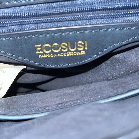 ECOSUSI Navy Blue and Deep Red Vegan Leather Saddle Crossbody Bag - Picture 10 of 11